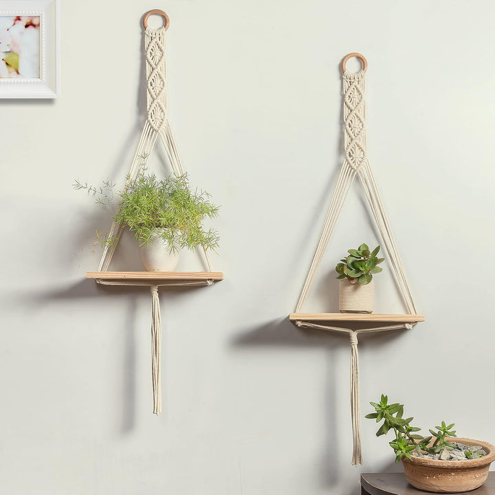 MACRAME WOODEN SHELF HANGER