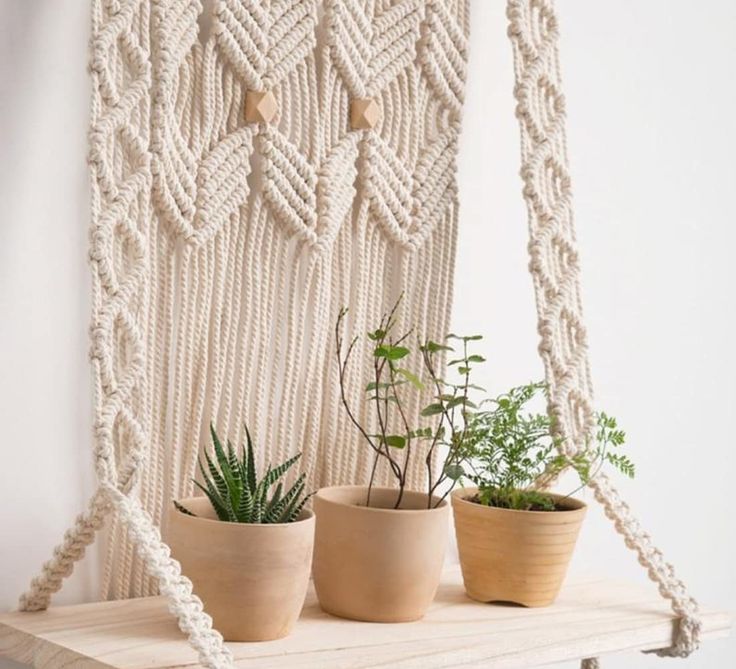 Boho Macrame Wooden Shelf Hanger | Macrame Rope Shelf with Wooden Board | Home Decor | Chic Home Organizer