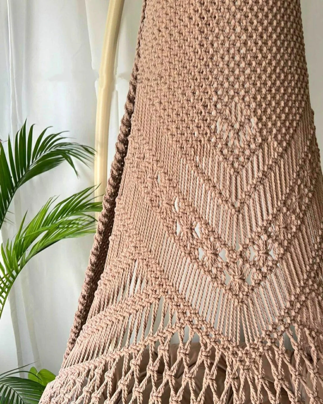 Baby Pink Macrame Swing with Mattress with Cushions