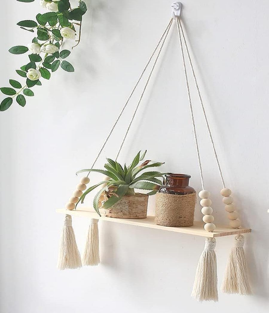Mom's Rope Two Cotton Macrame Wall Hanging Shelf