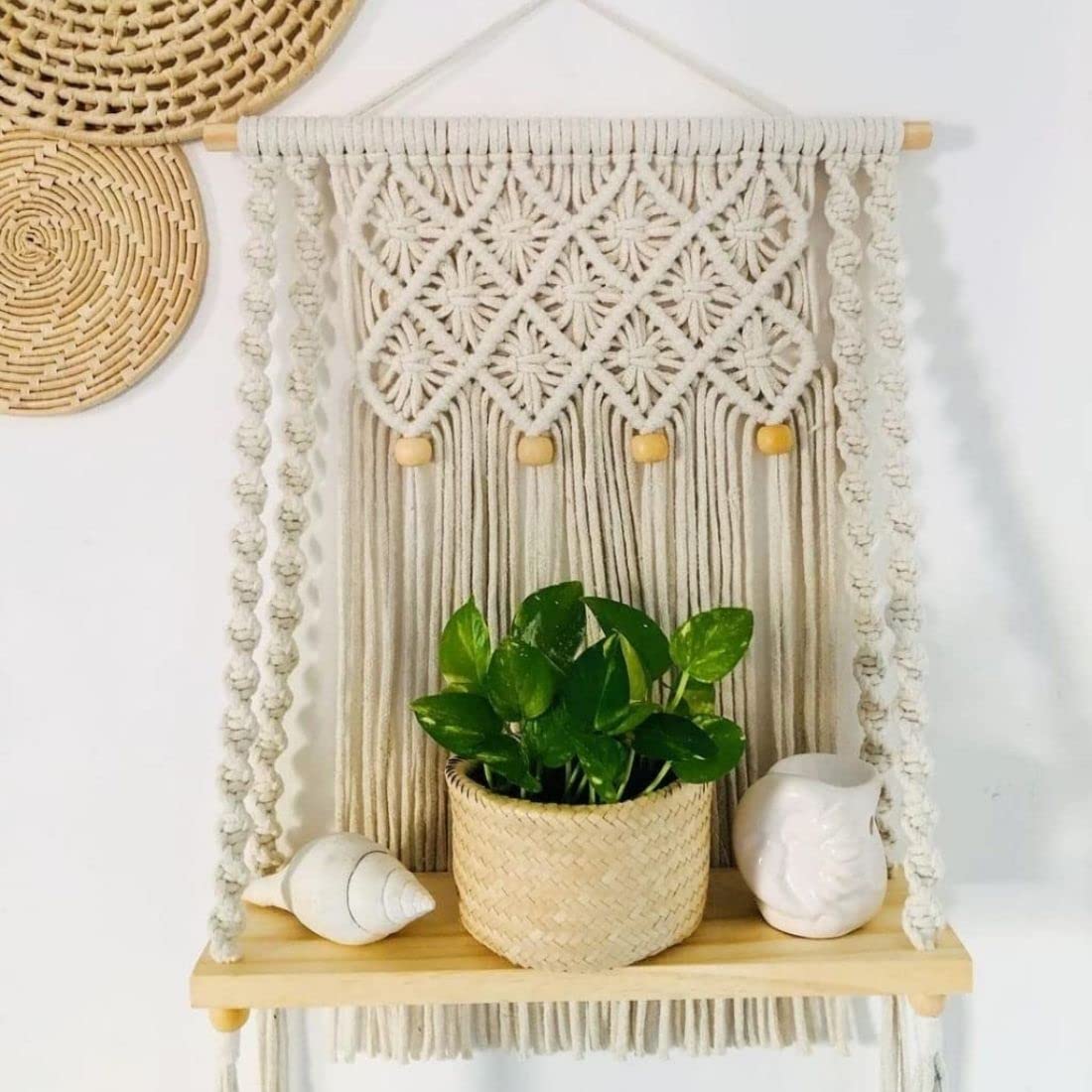 Macrame Wooden Shelf Hanger | Macrame Wall Hangers