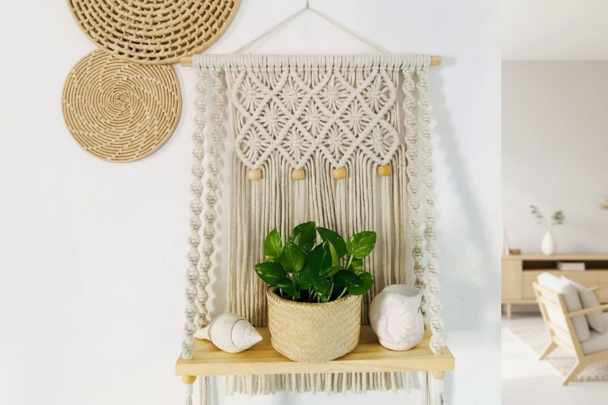 Macrame Wooden Shelf Hanger | Macrame Wall Hangers