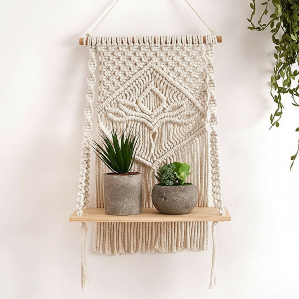 Mom's Rope Indoor Macrame Wooden Shelf Hanger