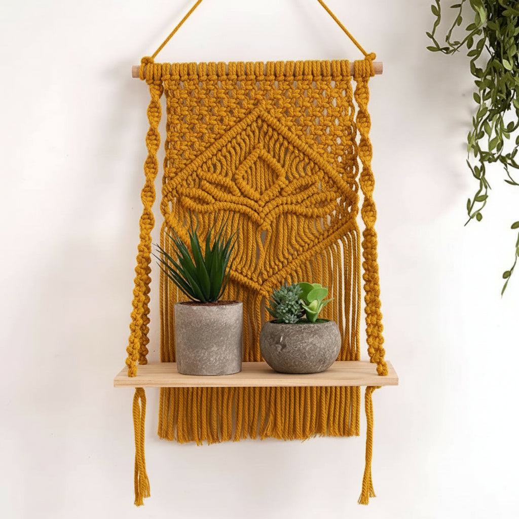 Mom's Rope Indoor Macrame Wooden Shelf Hanger