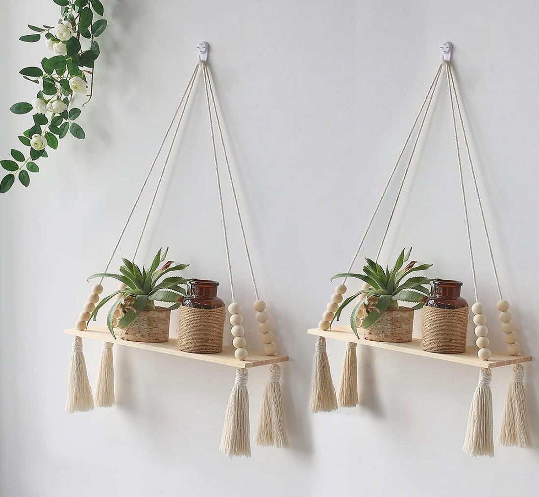 Mom's Rope Two Cotton Macrame Wall Hanging Shelf