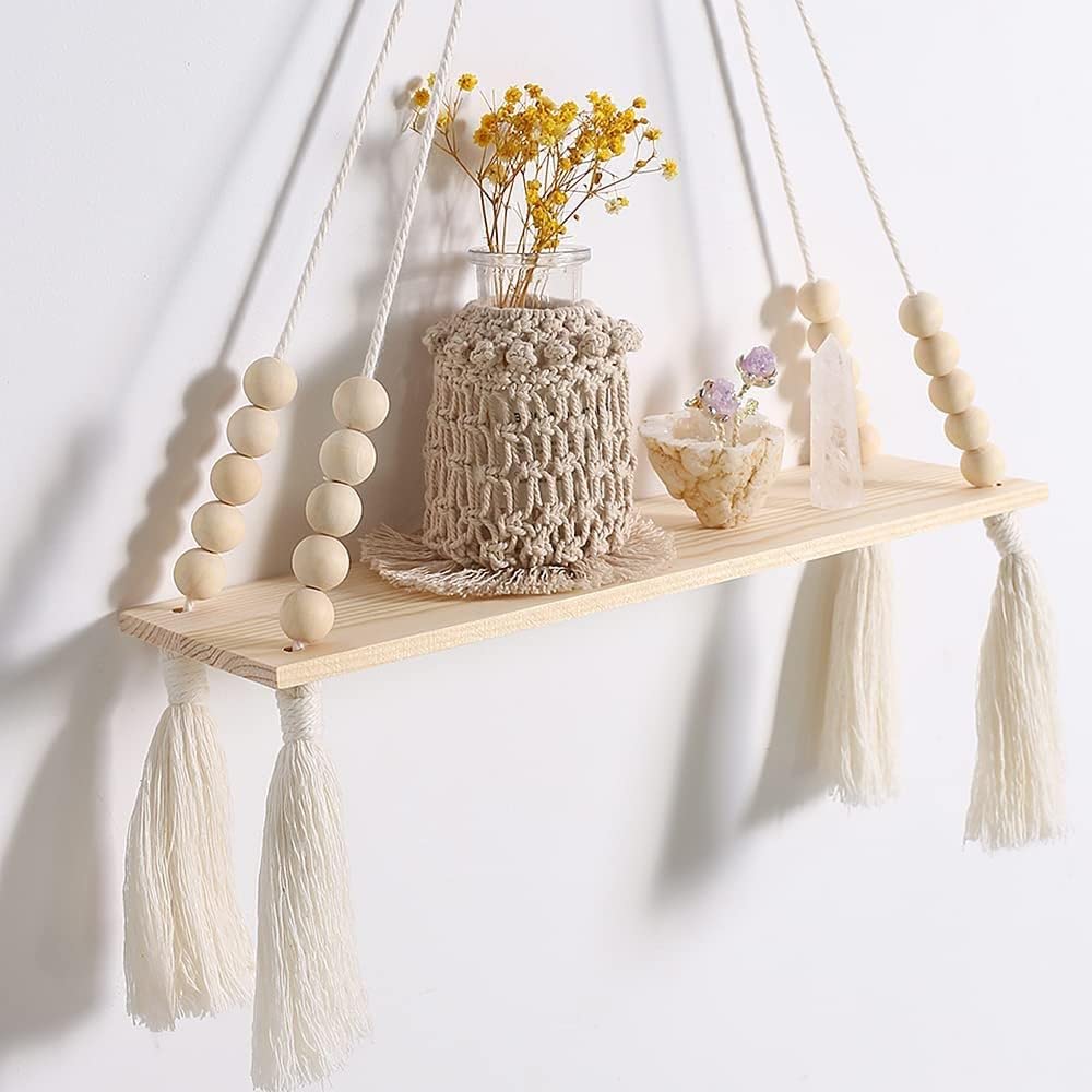 Mom's Rope Two Cotton Macrame Wall Hanging Shelf