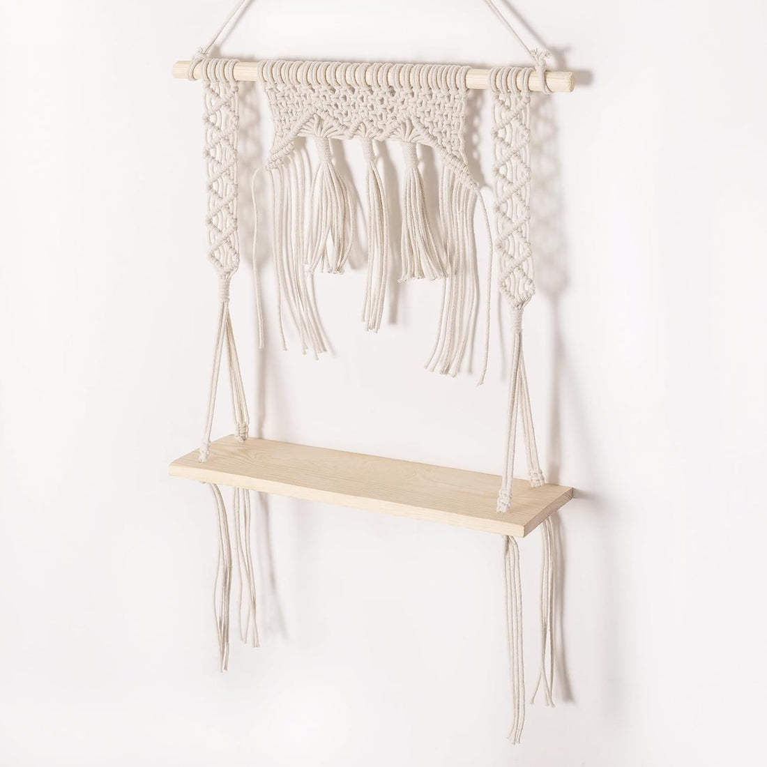 Mom's Rope Macrame Wood Floating Shelves | Macrame Wall Shelves