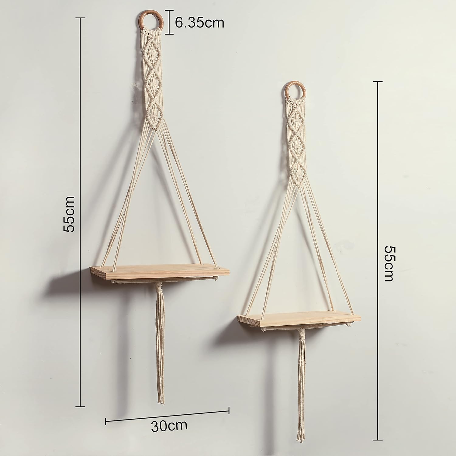 Mom's Rope Two Macrame Wall Shelf Hanger | Floating Storage Shelf