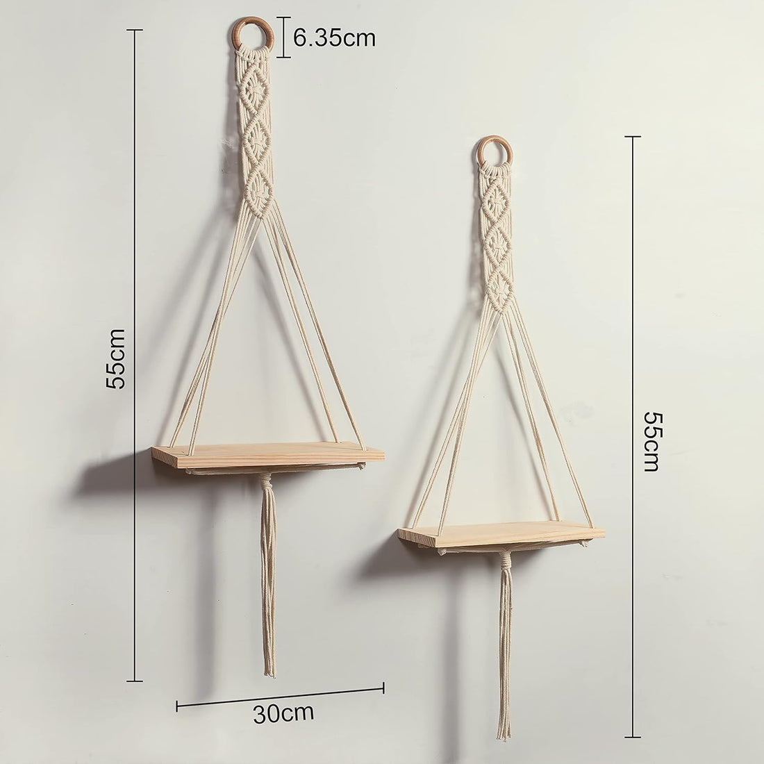 Mom's Rope Two Macrame Wall Shelf Hanger | Floating Storage Shelf