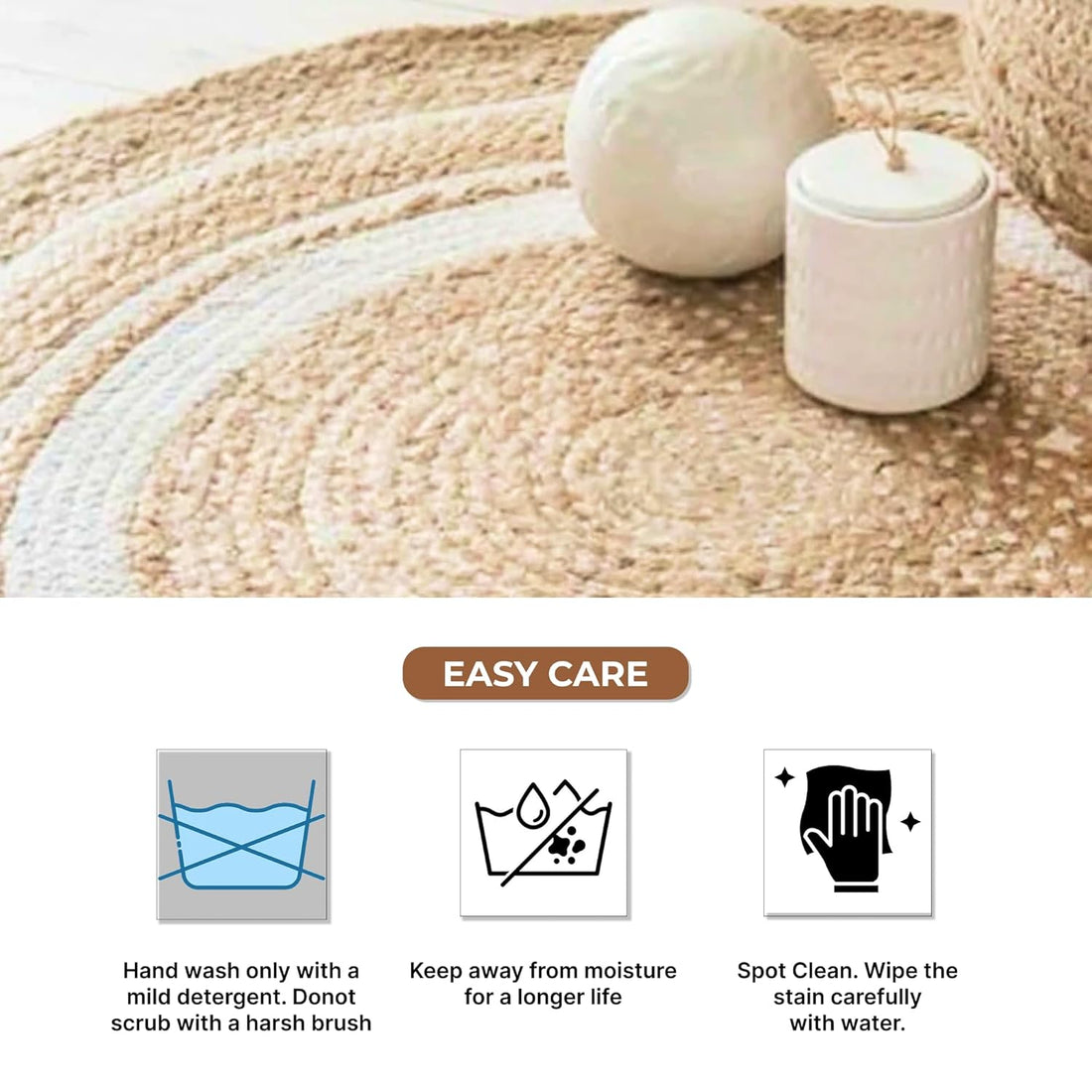 Round Jute Rug (Jute + White) | Medium 4ft