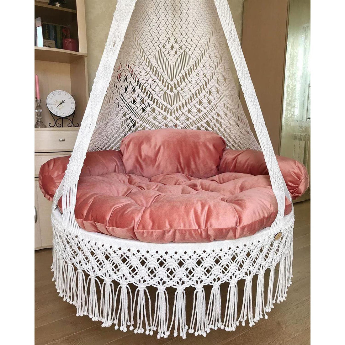 Blush Macrame Swing with Mattress and Cushion