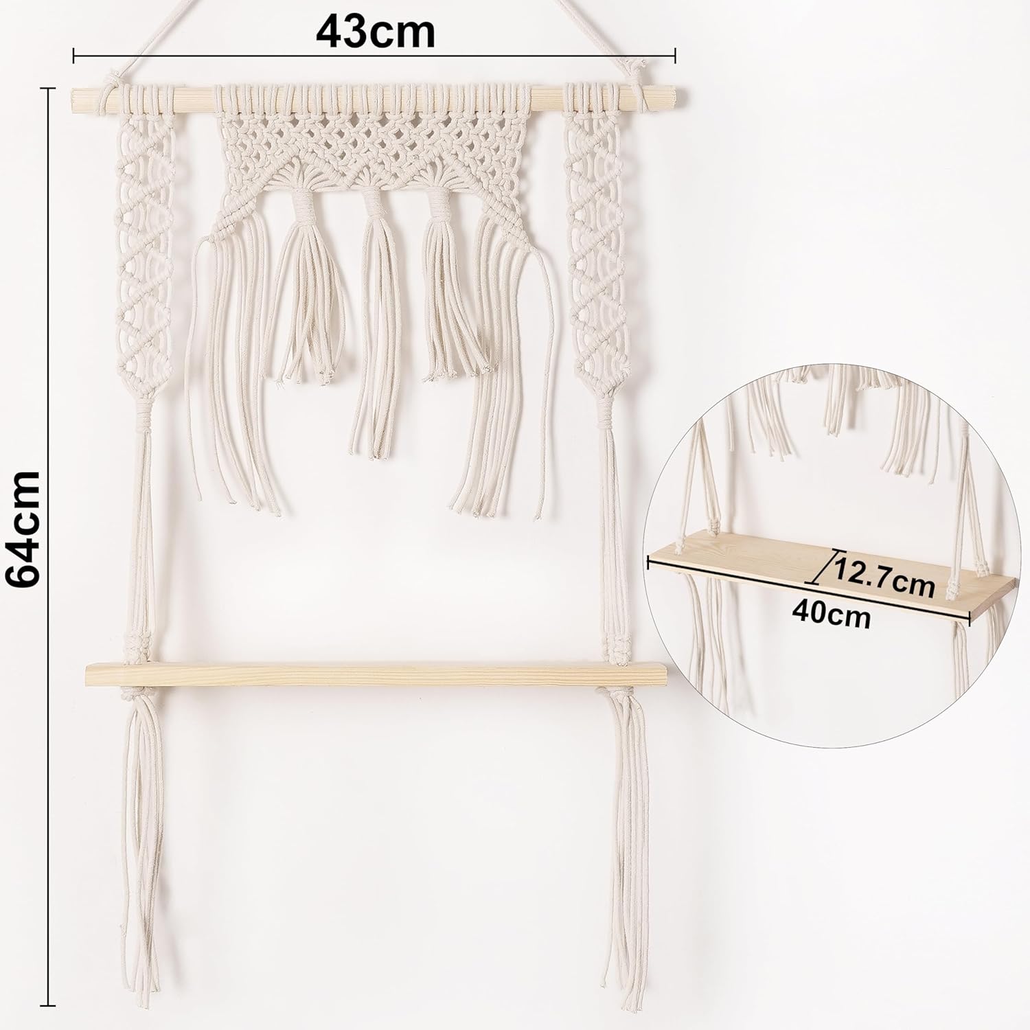 Mom's Rope Macrame Wood Floating Shelves | Macrame Wall Shelves