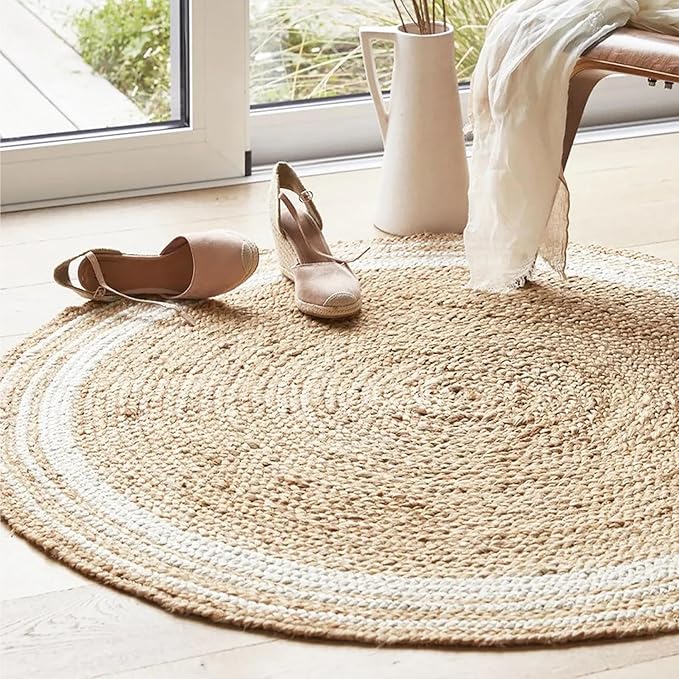 Round Jute Rug (Jute + White) | Medium 4ft