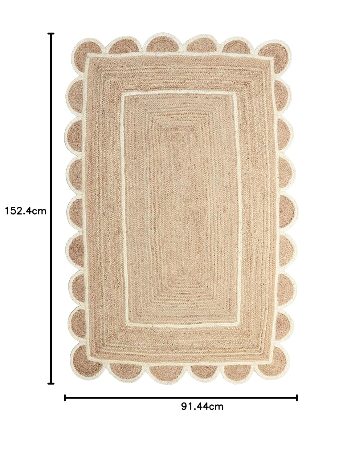 Natural Jute Area Rug | Natural Base Off White | 3 feet x 5 feet - Rug