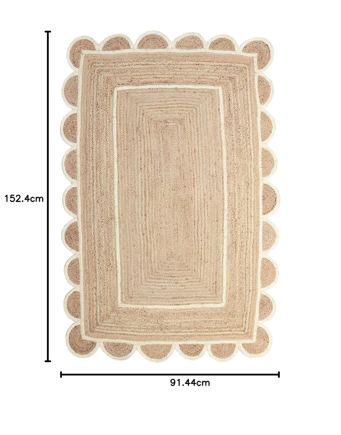 Natural Jute Area Rug | Natural Base Off White | 3 feet x 5 feet - Rug