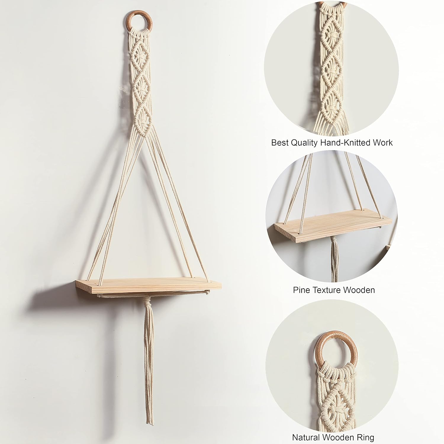 Mom's Rope Two Macrame Wall Shelf Hanger | Floating Storage Shelf
