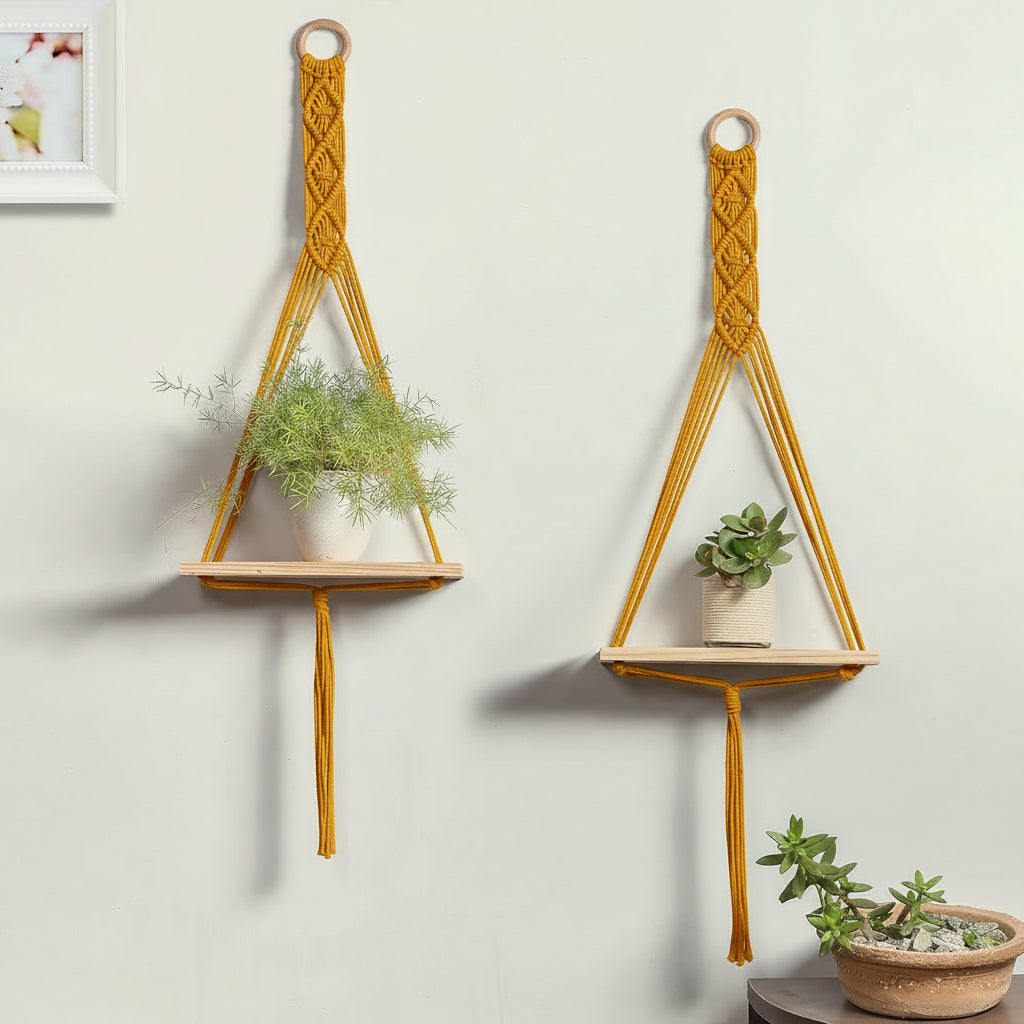 Mom's Rope Two Macrame Wall Shelf Hanger | Floating Storage Shelf