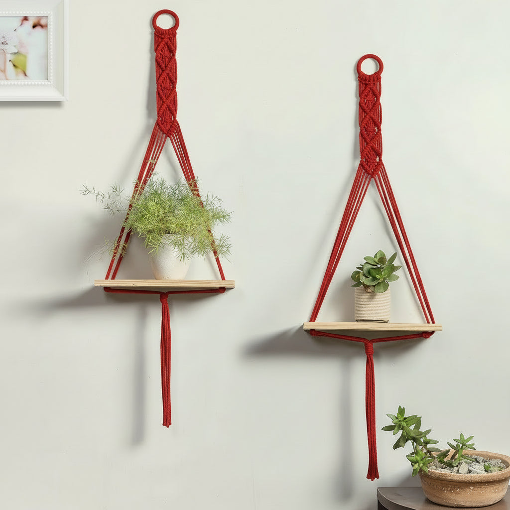 Mom's Rope Two Macrame Wall Shelf Hanger | Floating Storage Shelf