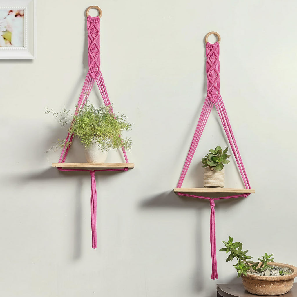 Mom's Rope Two Macrame Wall Shelf Hanger | Floating Storage Shelf