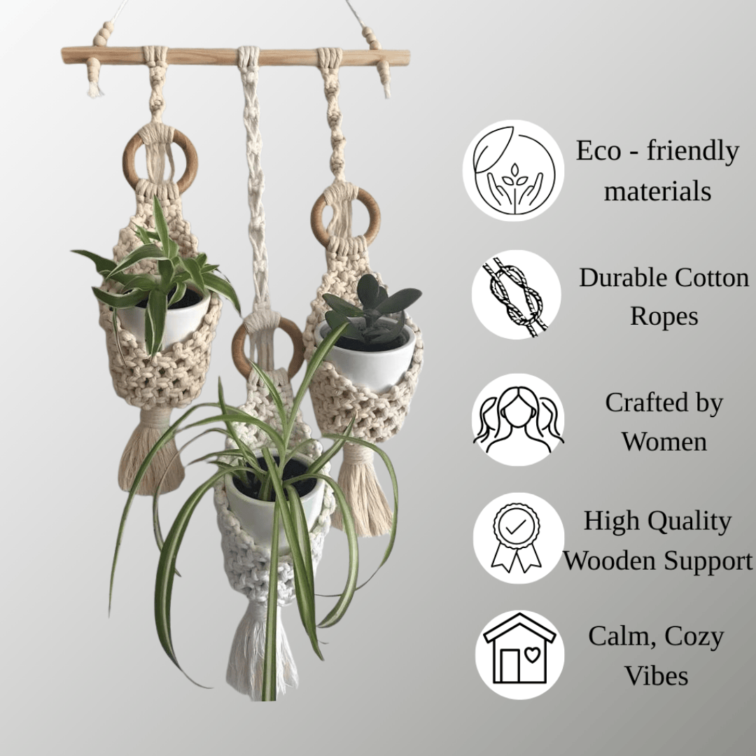 Set of 3 Macrame Plant Hanger | Macrame Hangers for Plants
