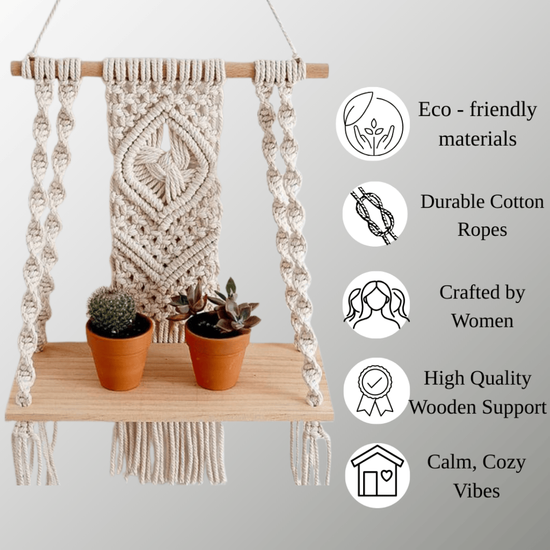 Bohemian Macrame Wooden Shelf Hanger | Macrame Hangers