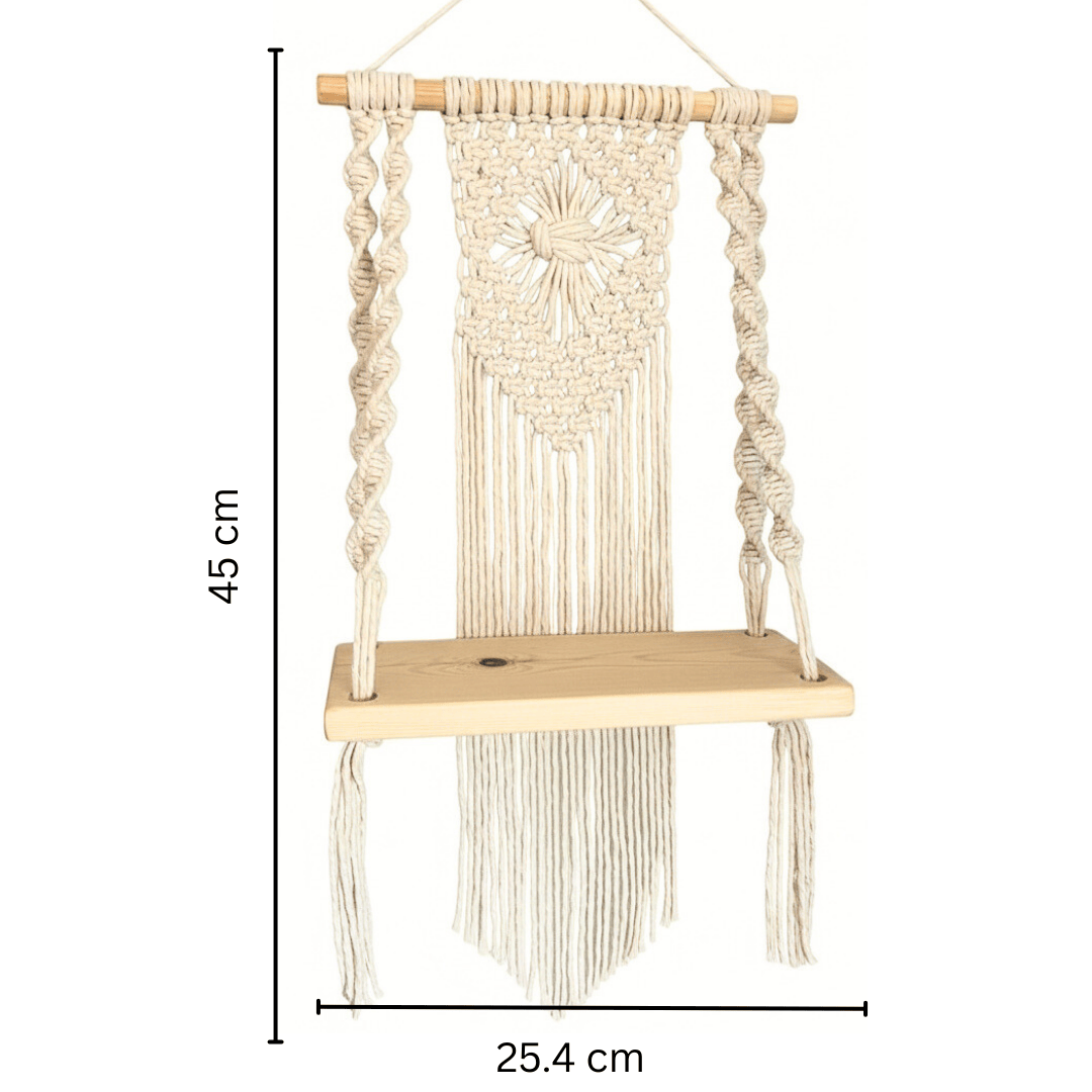 Boho Chic Macrame Wooden Shelf Hanger | Living Room, Bedroom Decor
