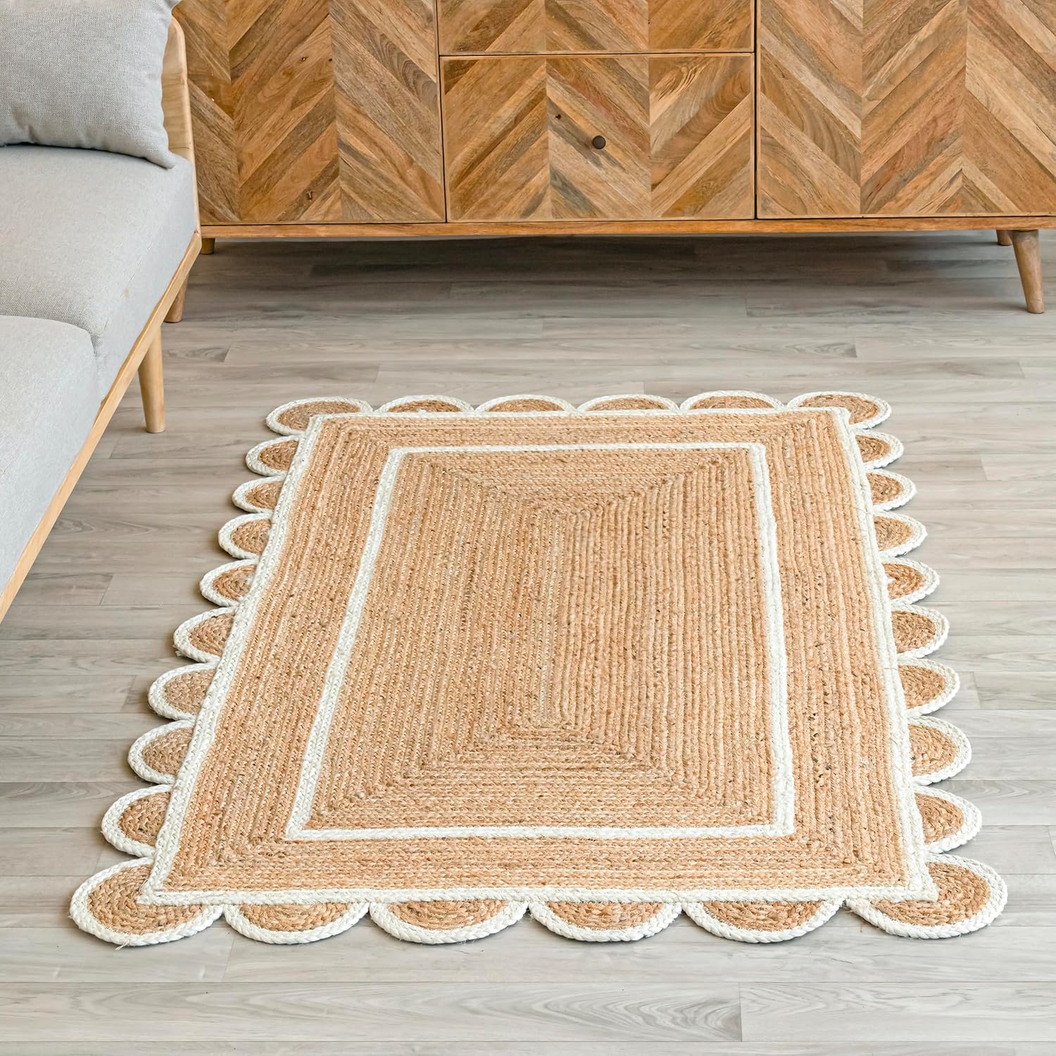 Natural Jute Area Rug | Natural Base Off White | 3 feet x 5 feet - Rug