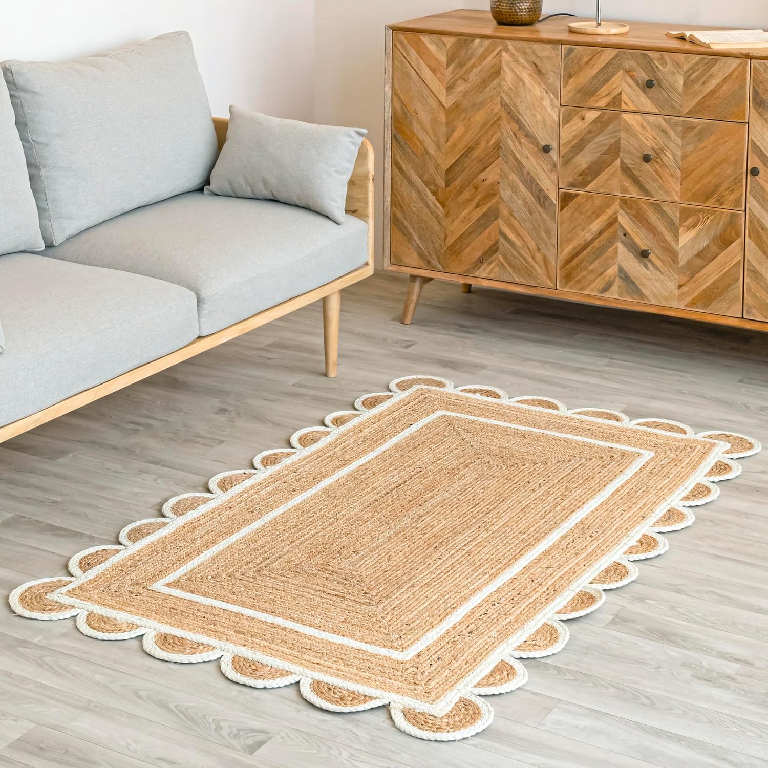 Natural Jute Area Rug | Natural Base Off White | 3 feet x 5 feet - Rug