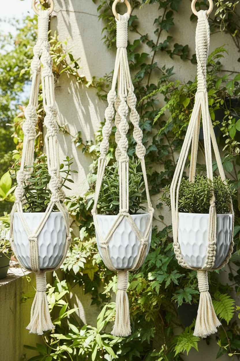 Macrame Hanging Planters Set | 3 Plant Hanger | Indoor & Outdoor Plant Hanger