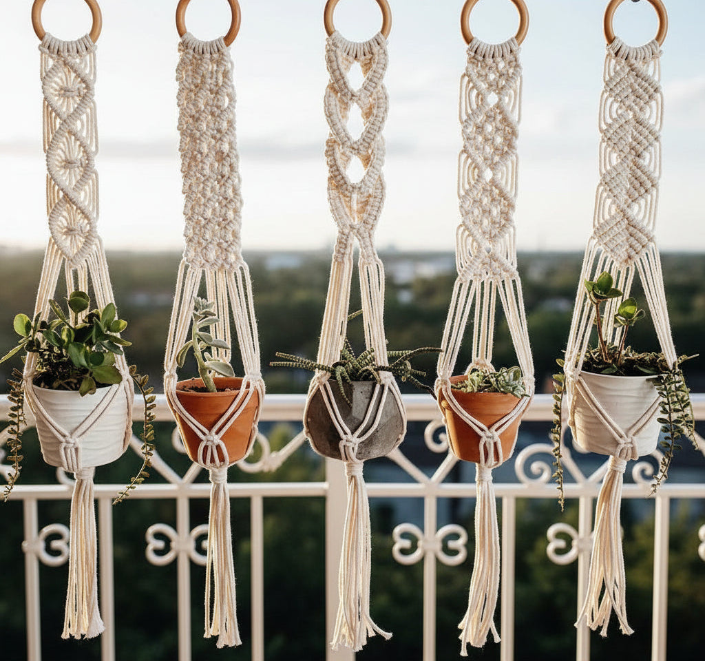 Five Handcrafted Plant Hangers | 5 Plant Hanger Set | Hanging Planters