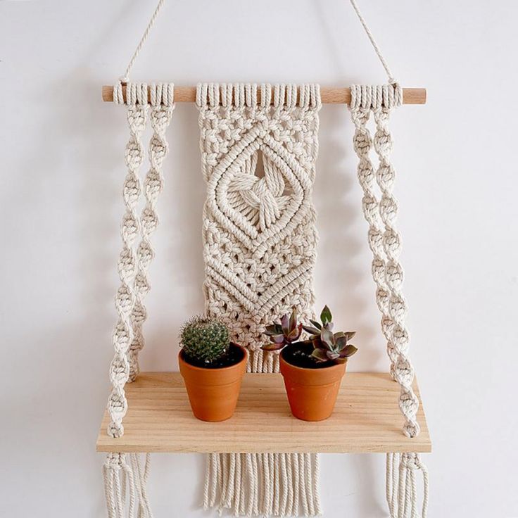 Bohemian Macrame Wooden Shelf Hanger | Macrame Hangers