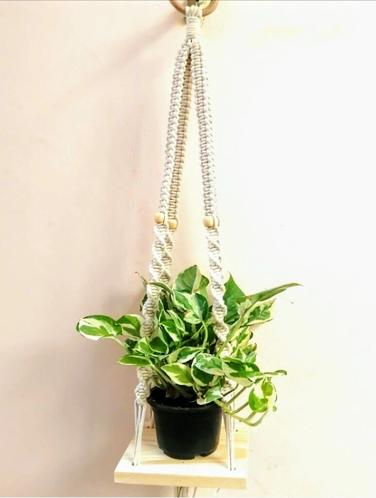 Macrame Wall Hanging Plant Hanger | Boho Macrame Plants Hanger with Wooden Shelf | Aesthetic Home Decor | Macrame with Shelf