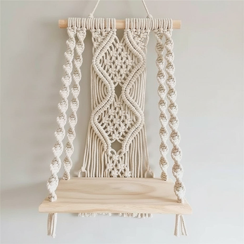 Macrame Wooden Shelf Hanger | Handcrafted Macrame