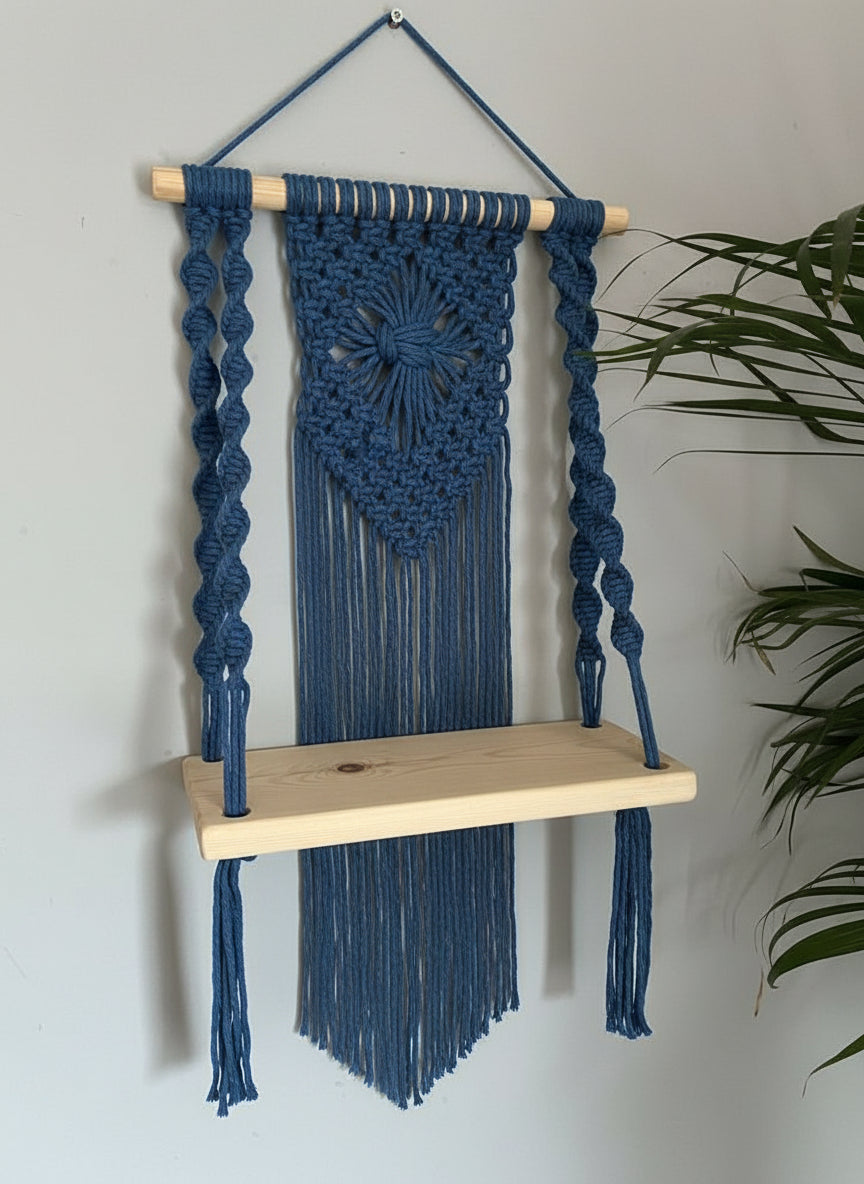 Boho Chic Macrame Wooden Shelf Hanger | Living Room, Bedroom Decor