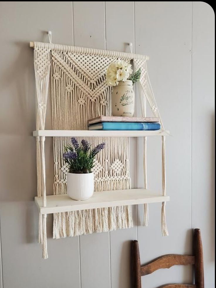 Macrame Double Wooden Shelf Hanger 
