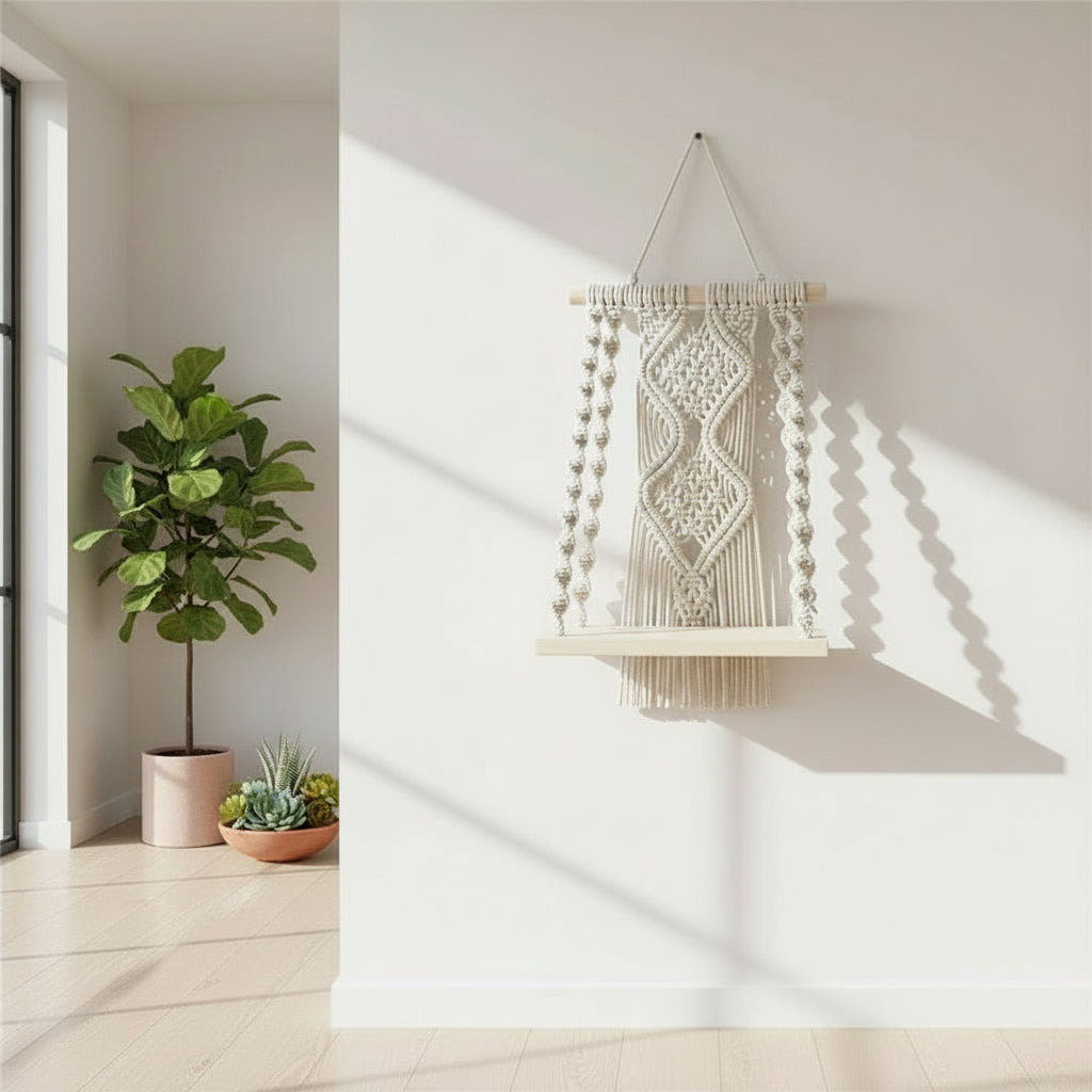 Macrame Wooden Shelf Hanger | Handcrafted Macrame