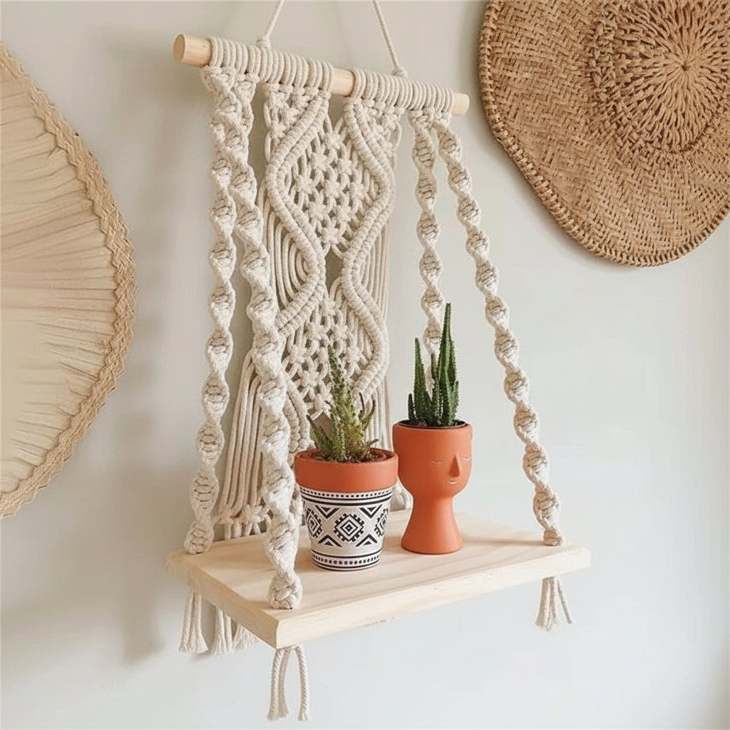 Macrame Wooden Shelf Hanger | Handcrafted Macrame