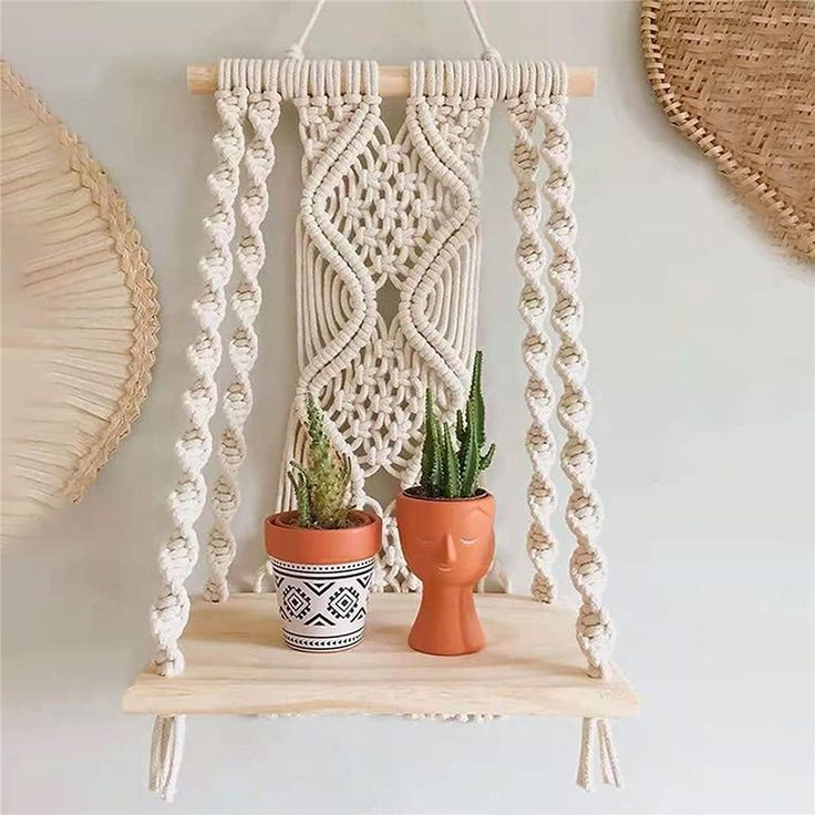 Macrame Wooden Shelf Hanger | Handcrafted Macrame