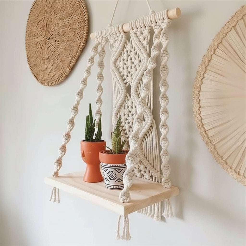 Macrame Wooden Shelf Hanger | Handcrafted Macrame