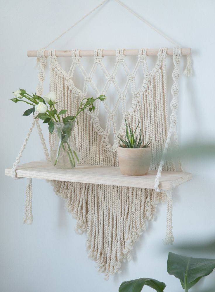  Macrame Wooden Shelf Hanger 