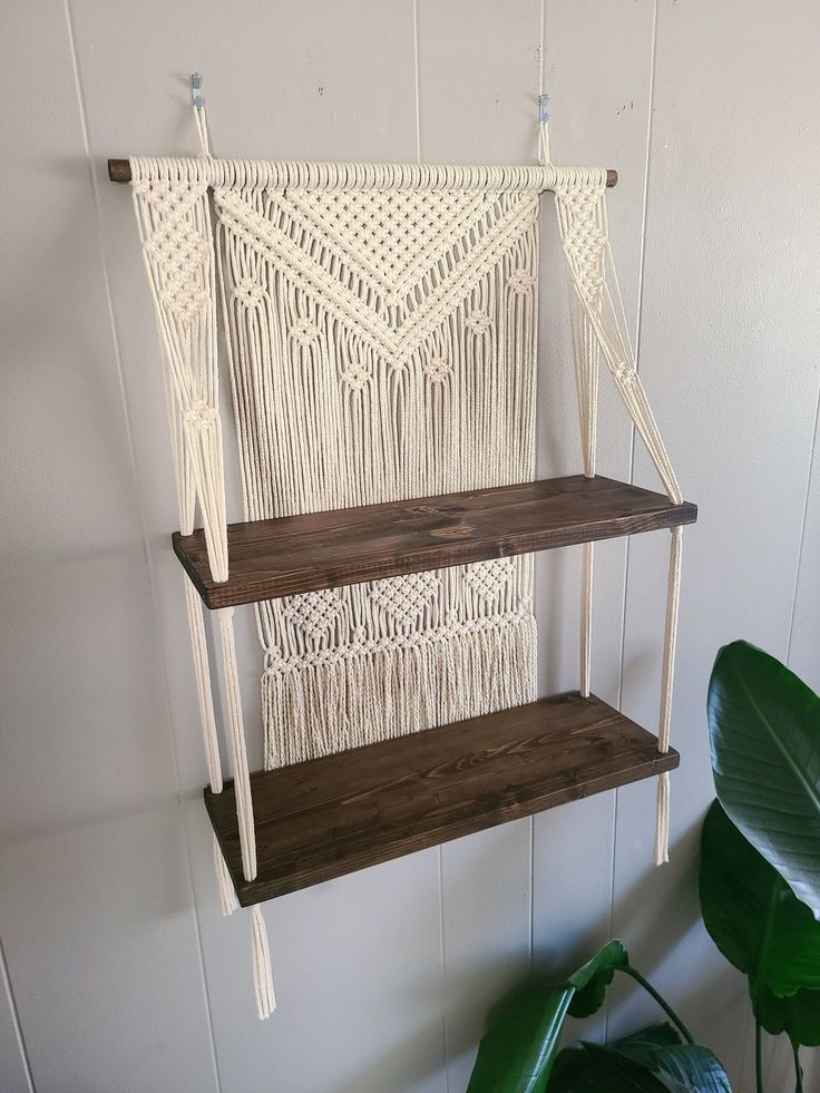 Macrame  craft Wooden Shelf Hanger