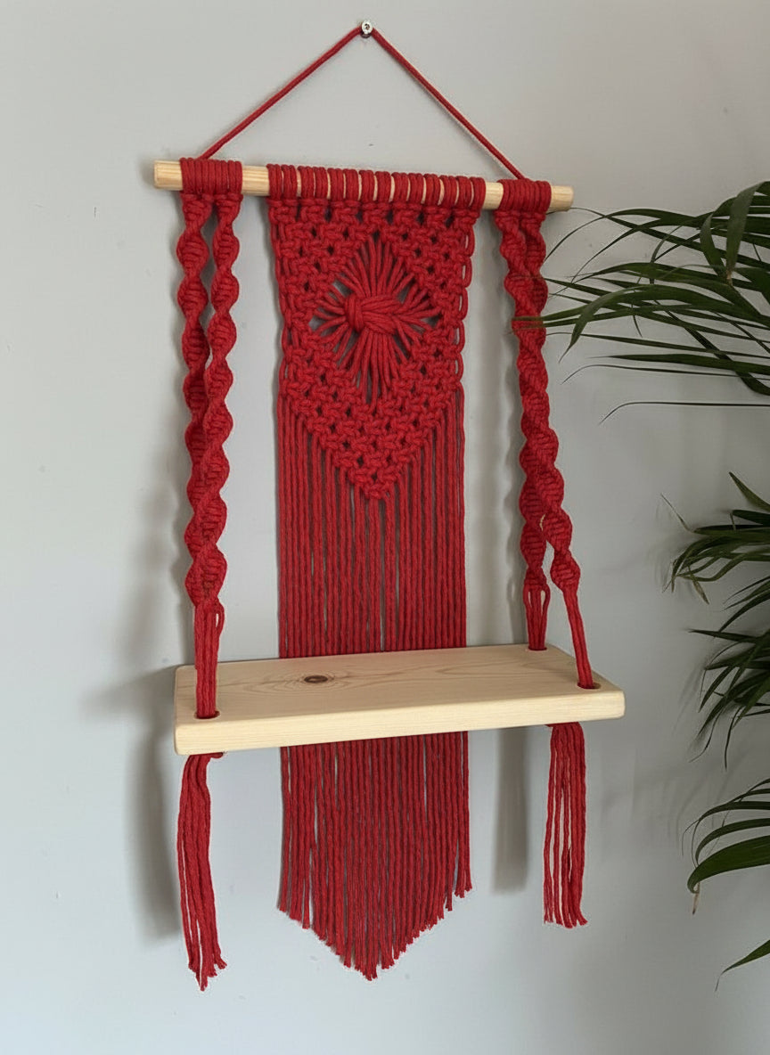 Boho Chic Macrame Wooden Shelf Hanger | Living Room, Bedroom Decor