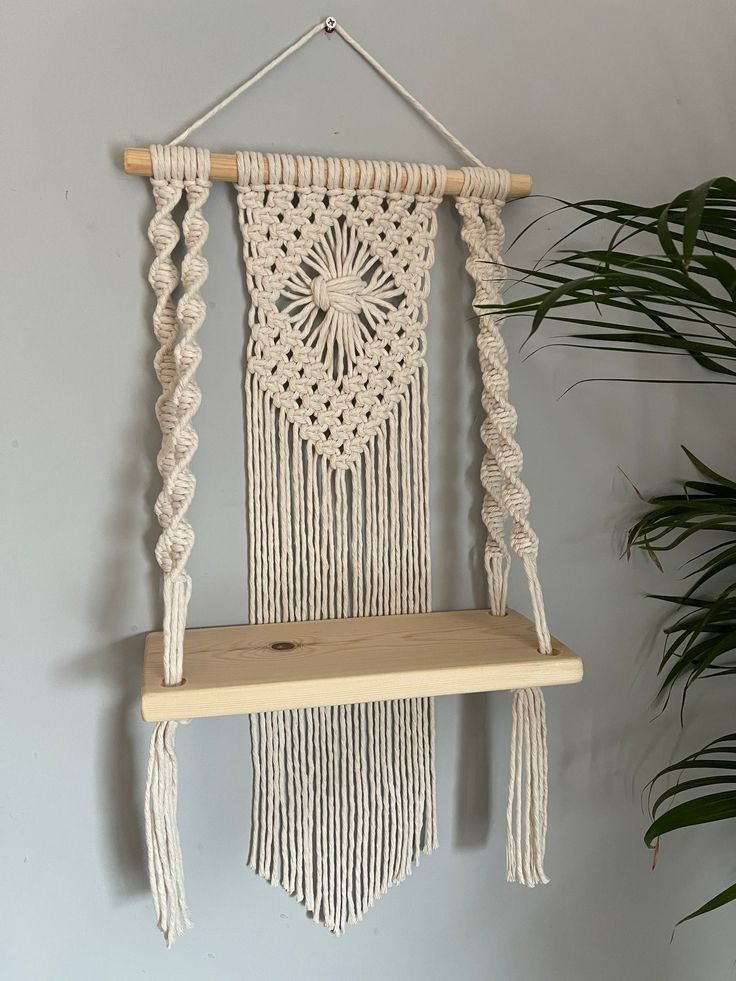 Boho Chic Macrame Wooden Shelf Hanger | Living Room, Bedroom Decor