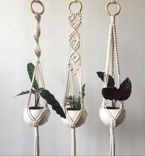 3 Bohemian Macrame Plant Hangers Sets | 3 Plant Hanger Set | Boho Macrame Plant Hanger | Perfect for Garden, Balcony and Living Room | Space-Saving Greenery