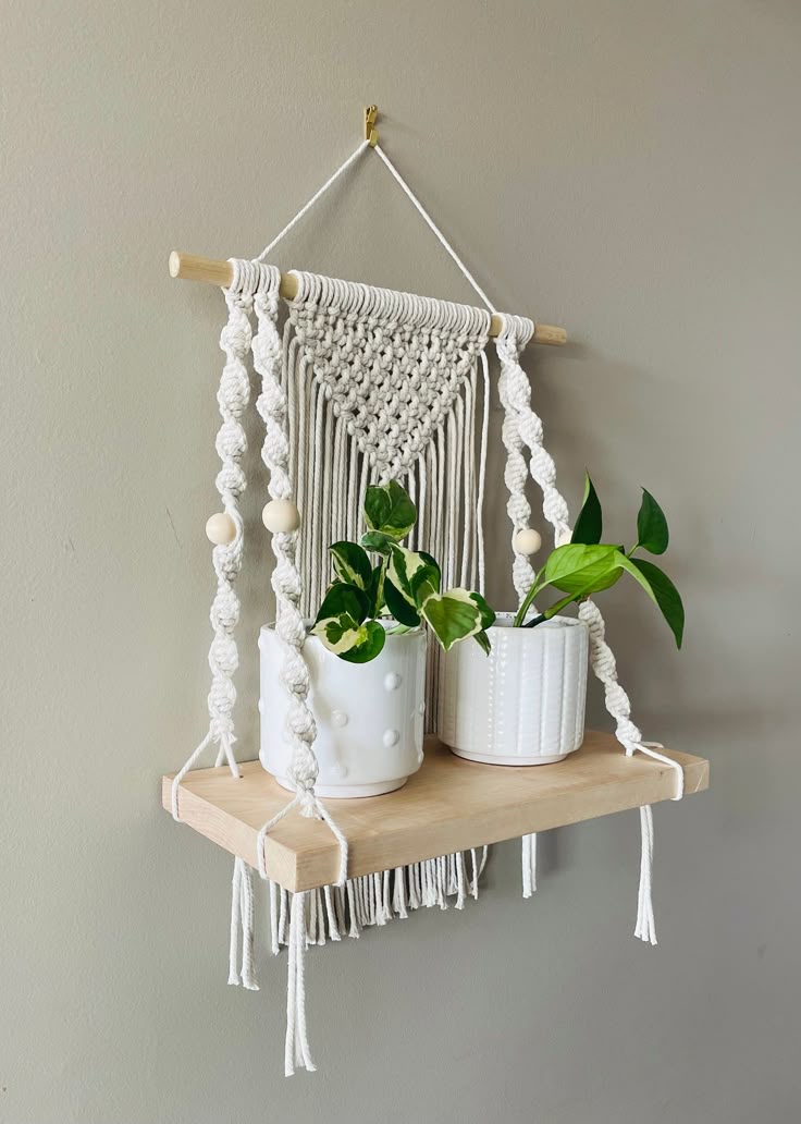 Bohemian Macrame Wooden Shelf | Indoor Plants Hanger