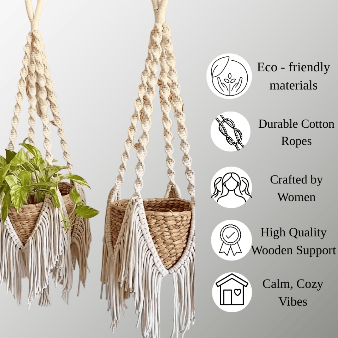 Macrame Plant Holder | 2 Plant Hanger | Indoor & Outdoor Plant Hangers
