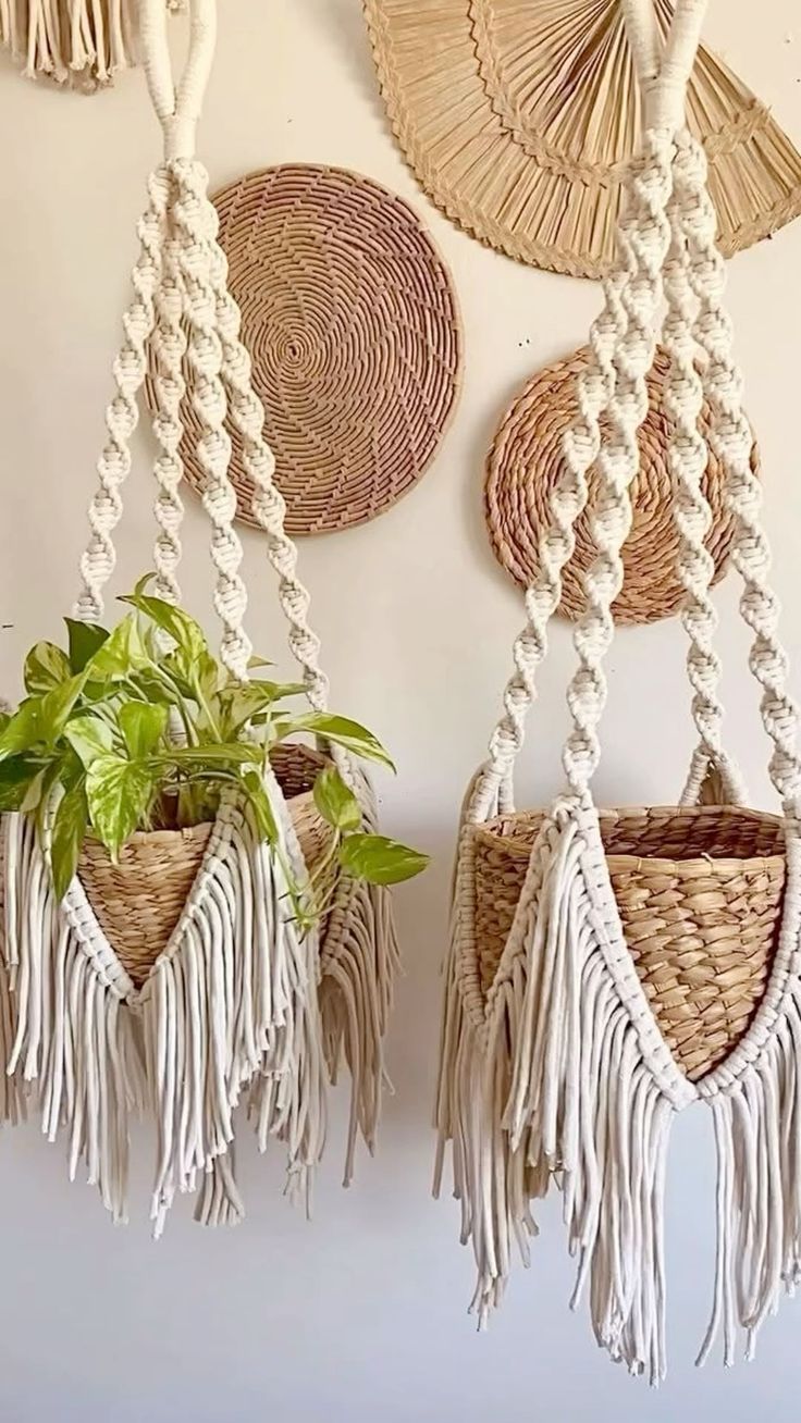 Handwoven Macrame Plant Holder Set | 2 Plant Hanger | Indoor & Outdoor Decor | Natural Rope Pot Holder | Space-Saving Greenery