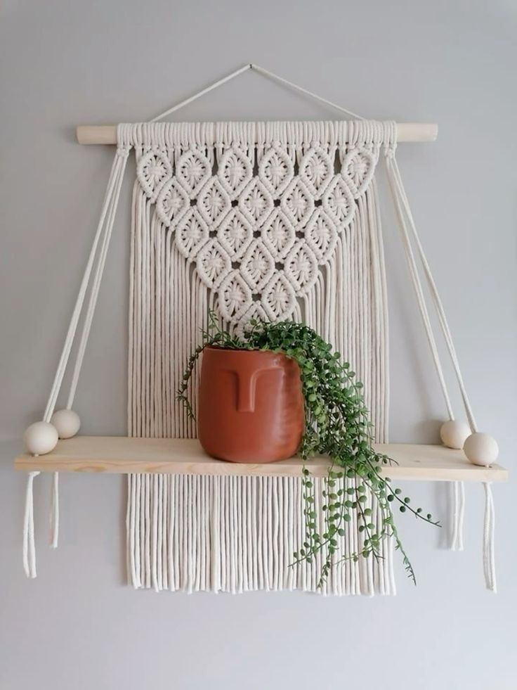 Boho Macrame Wooden Shelf Hanger | Eco-Friendly Macrame Wooden Shelf | Home Decor | Chic Home Organizer | Floating Wooden Storage