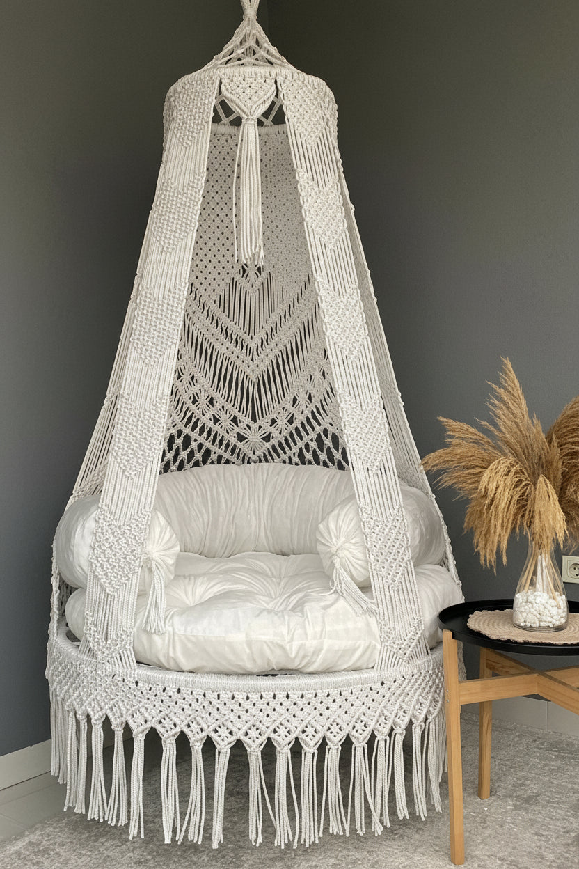 Cloud Macrame Swing with Mattress and Cushion