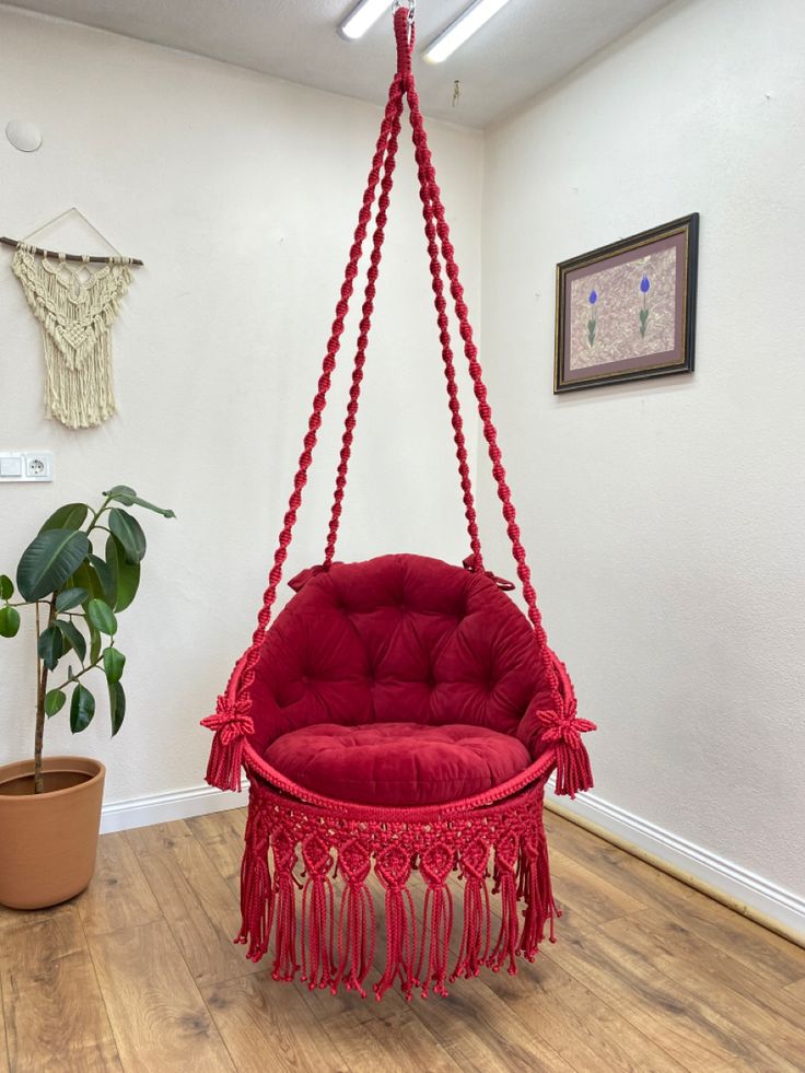 Red Forest Macrame Swing with Mattress